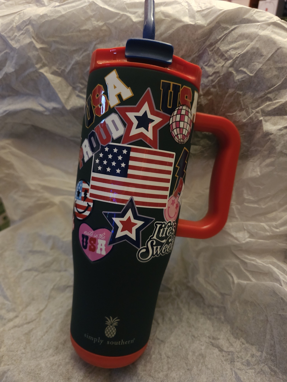 Simply Southern Navy Travel Mug with Red Handle and Lid Accents